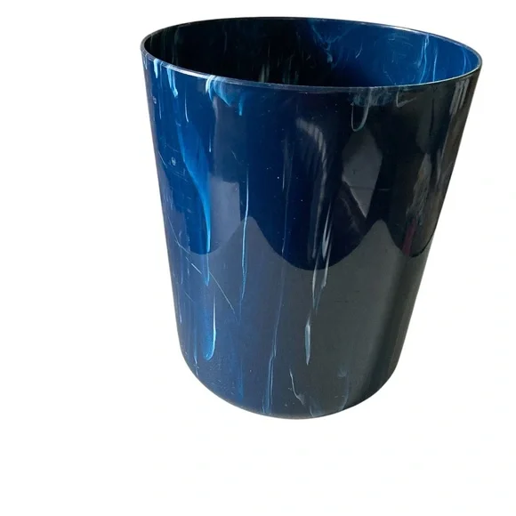 Garbage Can Blue Marble Design Plastic 10” Tall x 8” Diameter - Picture 1 of 6